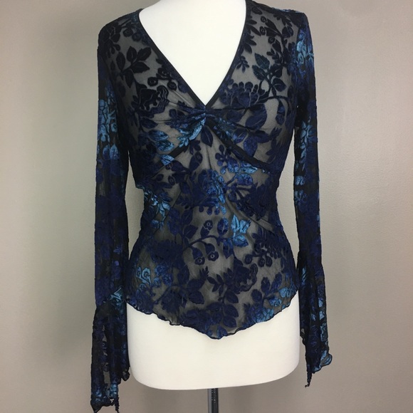 Cache Tops - Cache NWT Velvet Floral Print Sheer LS Top Sz M